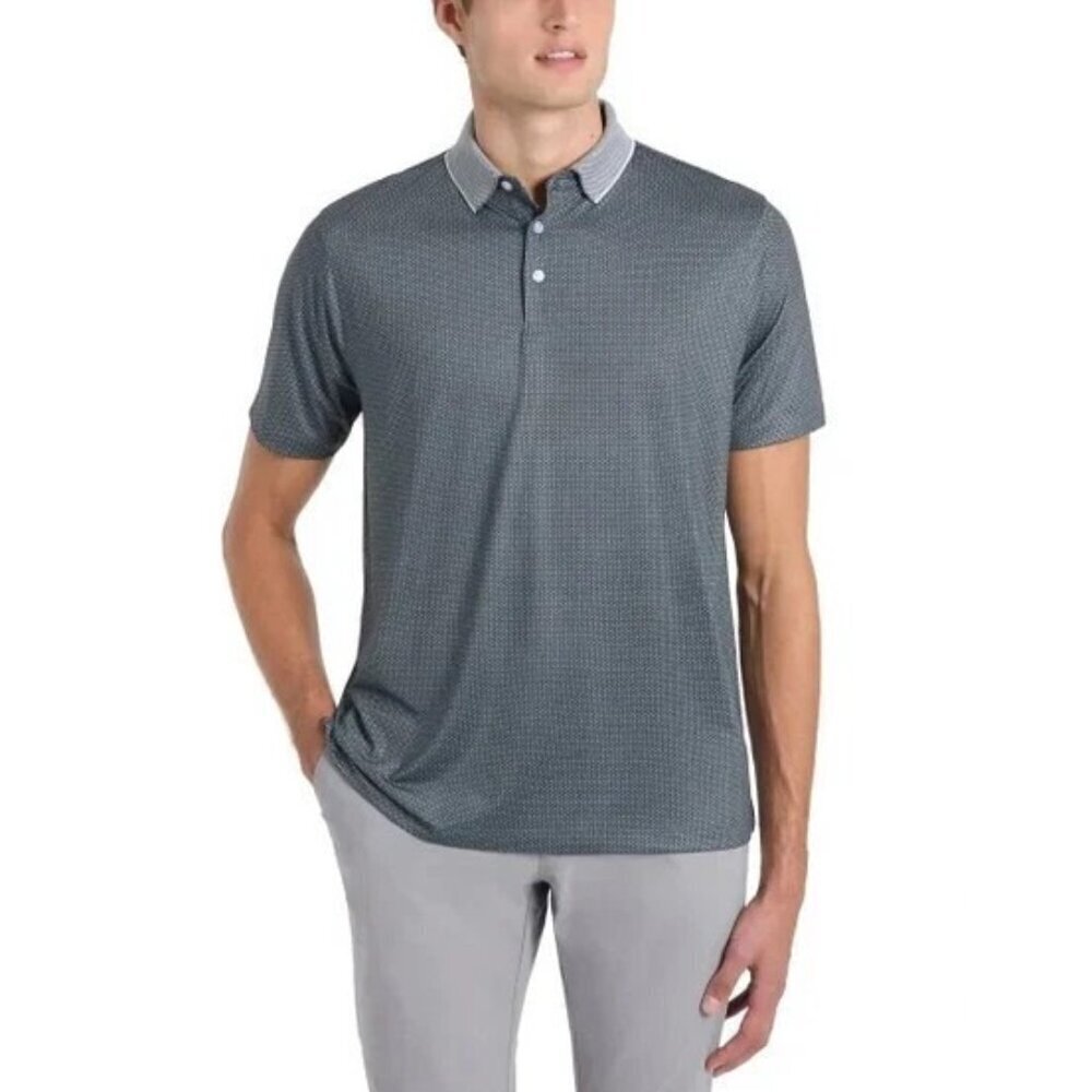 Hickey Freeman Men's L Golf Polo Shirt Blue Geometric Short Sleeve